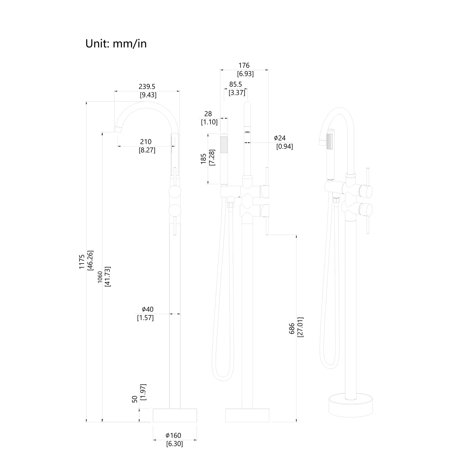 Oscar Floor Mounted Twin Bath Mixer
